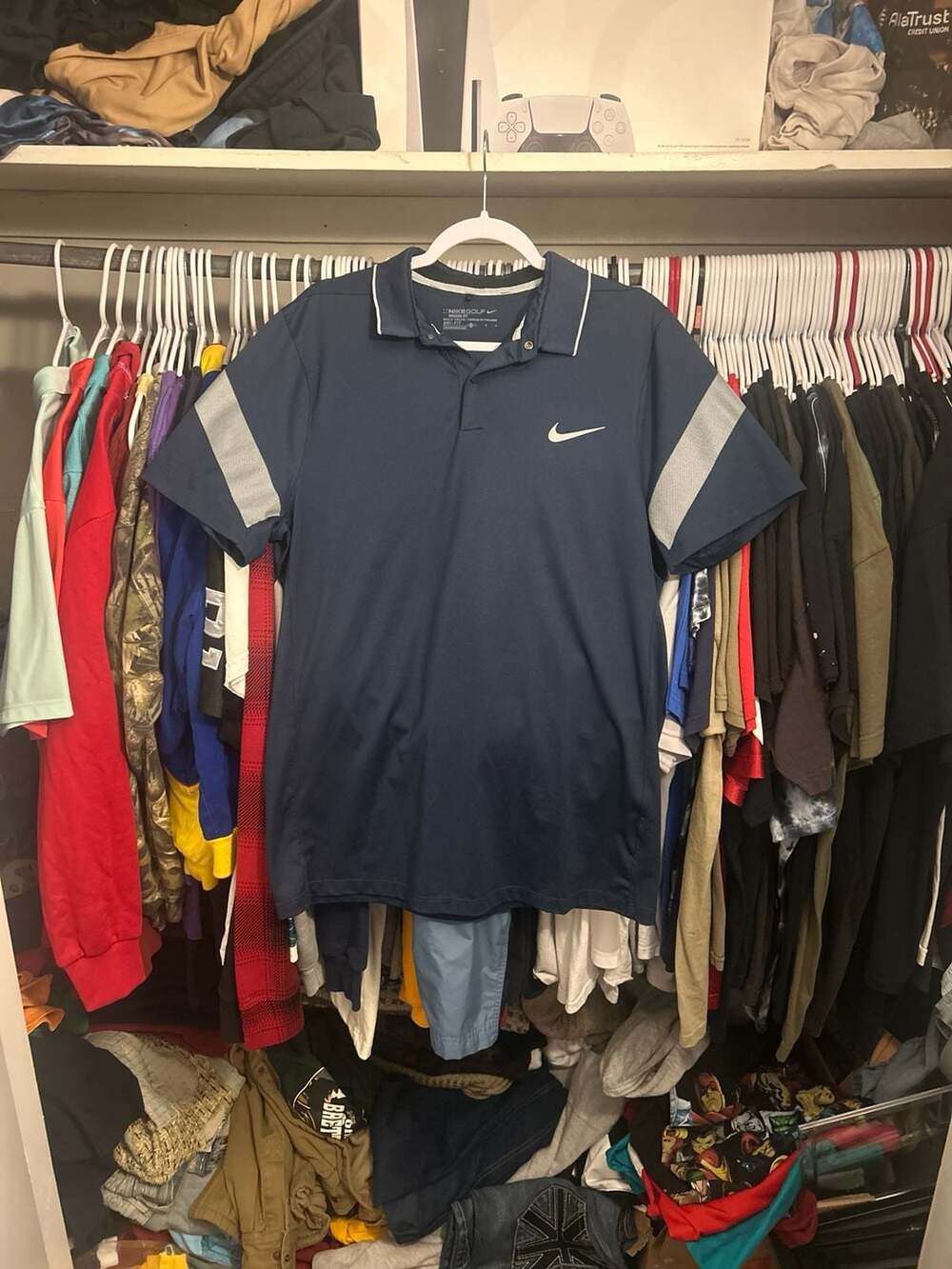 Nike Golf Modern Fit Dri-FIT Polo Shirt Navy Blue Gray Sleeve Accents Mens Size